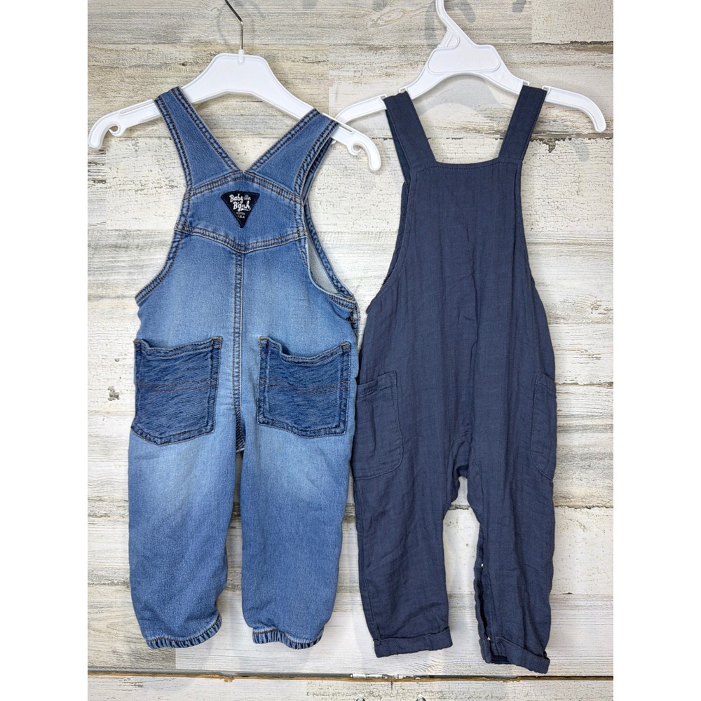 OshKosh Scene and Heard Overalls Romper Bundle Boys 12M Blue Denim Gauzy EUC - Picture 4 of 4